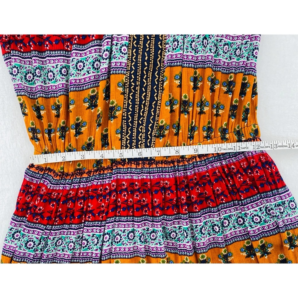 Patrons of Peace Sleeveless Elastic Waist Multicolor Beaded Neckline Maxi Dress - Picture 6 of 12